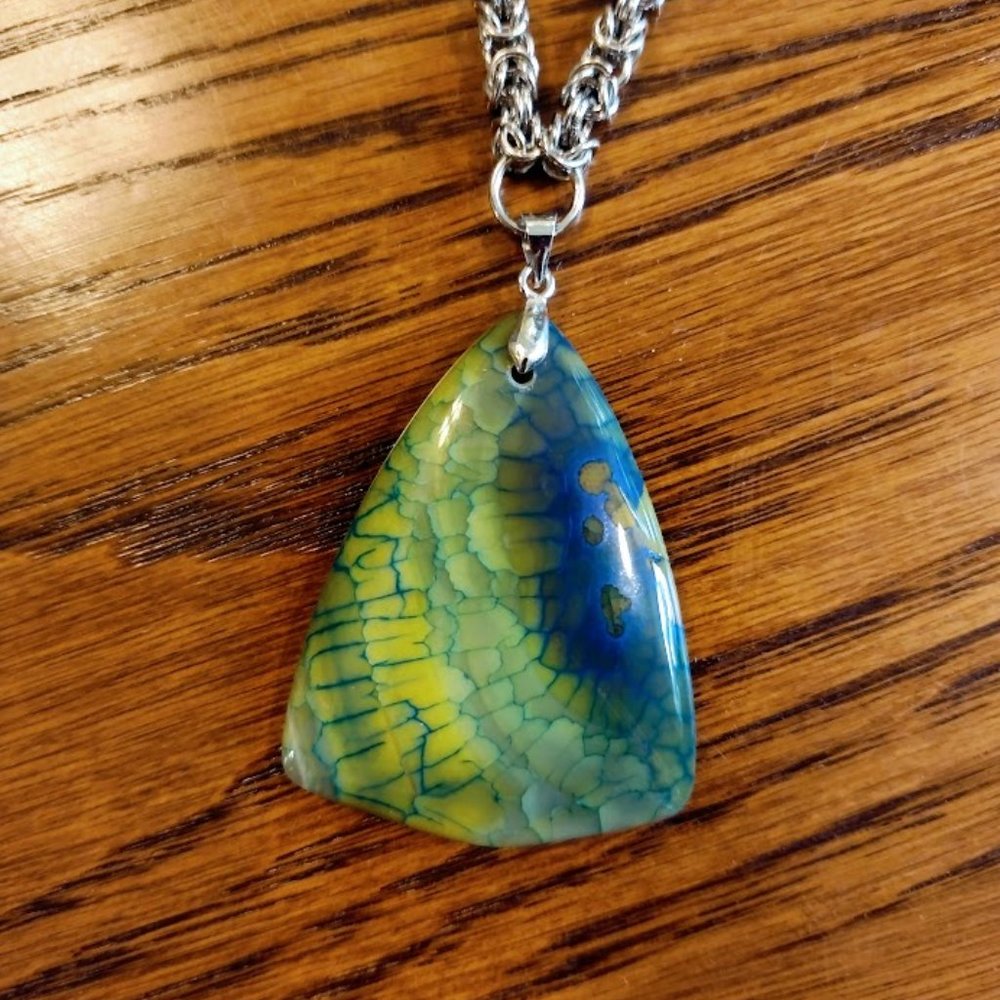 Handmade byzantine necklace with natural stone pendent